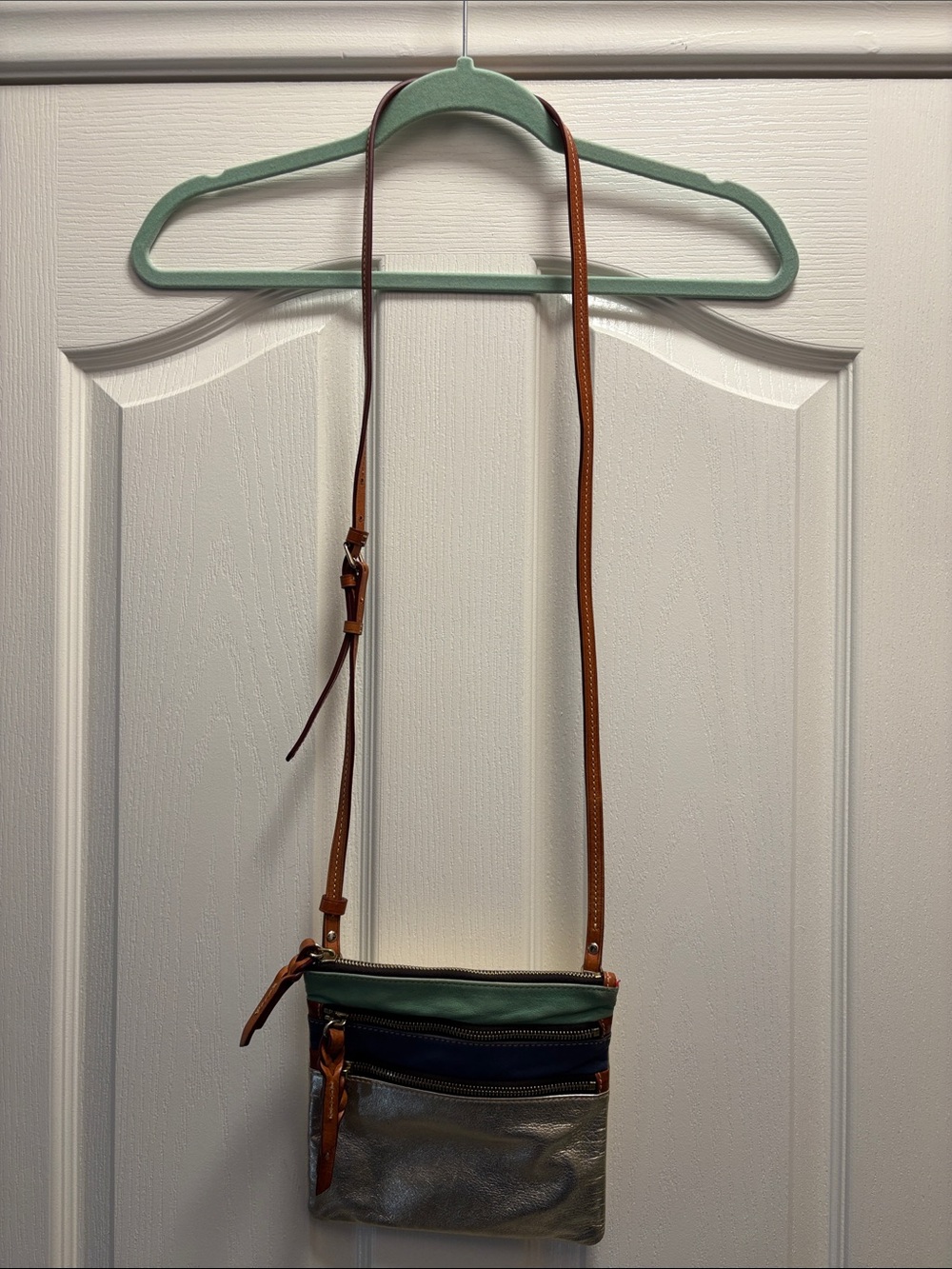Dooney & Bourke Leather-Trim Multi-Color Crossbody Bag - Green, Navy, Silver